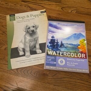 Walter Foster Dogs & Puppies Drawing Book and Artist's Loft Watercolor Paper Pad